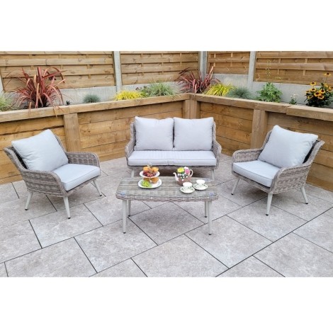 Danielle - Outdoor - Grey - 2 Seater and 2 Chairs With Glass Top Coffee Table - UV Treated Wicker