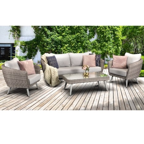 Danielle - Outdoor - Grey - 3 Seater and 2 Chairs With Glass Top Coffee Table - UV Treated Wicker