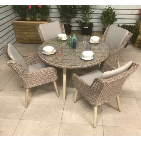 Danielle - Outdoor - Grey - Round - Wicker - 4 Seater Table and Chairs - UV Treated Wicker