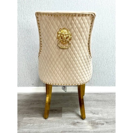 Majestic Mink Velvet, Gold Lion Knocker Chair (Pair)