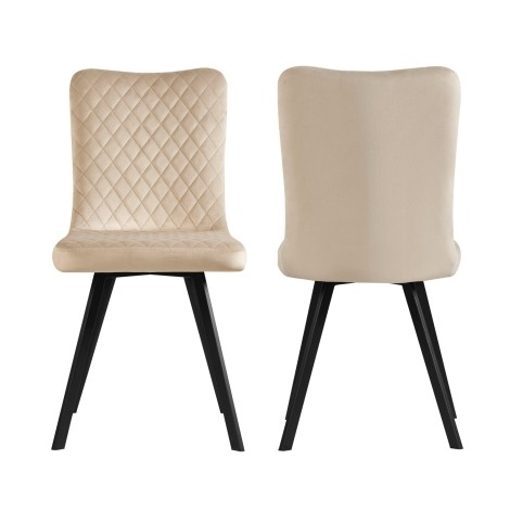 Pair Of - Lucas - Cream / Beige - Velvet - Black Metal Leg - Dining Chairs