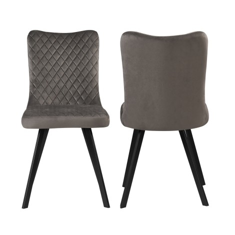 Pair Of - Lucas - Grey - Velvet - Black Metal Leg - Dining Chairs