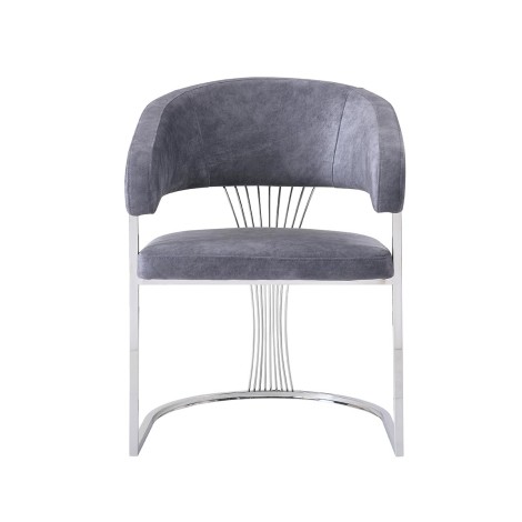 Porado Grey Velvet & Silver Chair (Pair)