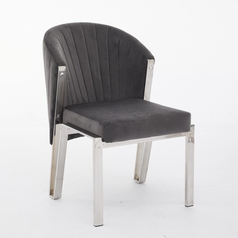 Fabio Grey Velvet & Silver Chair (Pair)