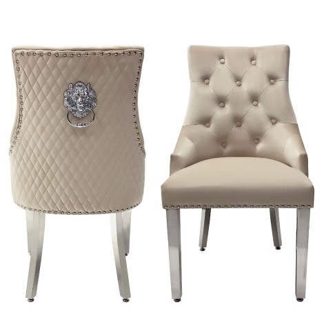Majestic Mink Velvet, Silver Lion Knocker Chair (Pair)