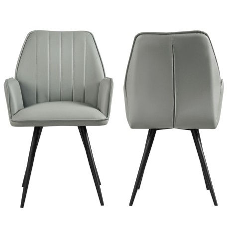 Pair Of - Noah - Distressed Light Grey - Faux Leather - Black Metal Leg - Dining Chairs