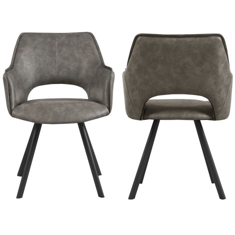 Pair Of - Levi - Light Grey - Faux Leather - Black Metal Leg - Dining Chairs