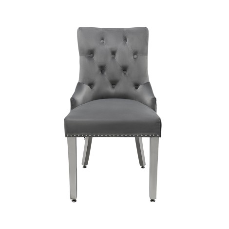Valencia Dark Grey Velvet, Silver Round Knocker Chair (Pair)