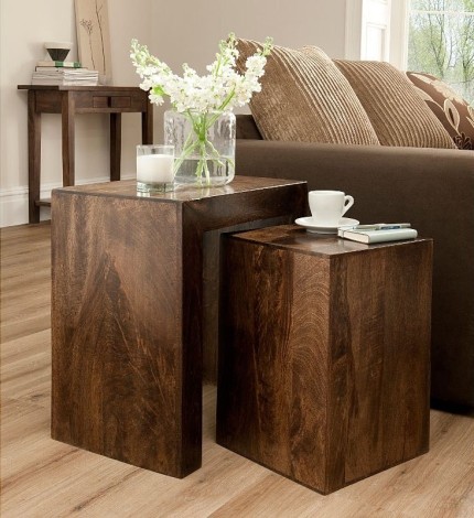 Dakota - Mango Wood - Cube - Nest Of 2 Tables - Walnut Brown