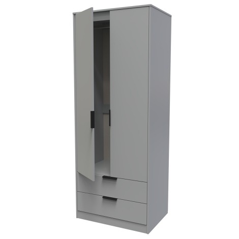 Diego - Dusk Grey - Double - 2 Door 2 Drawer - Tall - Plain Wardrobe- Gold Sleigh Leg