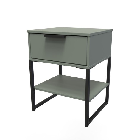 Diego - Reed Green - Single 1 Drawer Bedside Table - Black Sleigh Leg