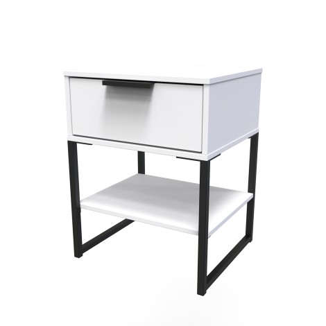 Diego - White Matt - Single 1 Drawer Bedside Table - Black Sleigh Leg