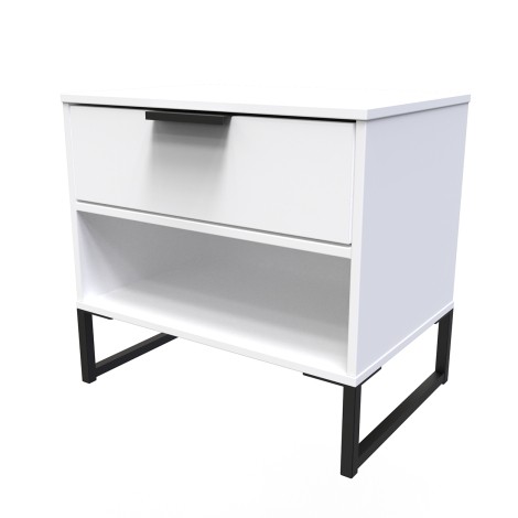 Diego - White Matt - Double 1 Drawer Midi - Black Sleigh Leg