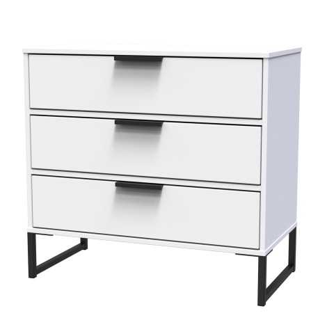 Diego - White Matt - Chest of 3 Drawer - Black Sleigh Leg
