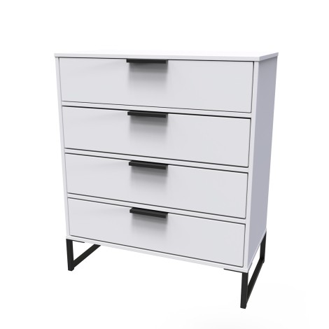 Diego - White Matt - Chest of 4 Drawer - Black Sleigh Leg
