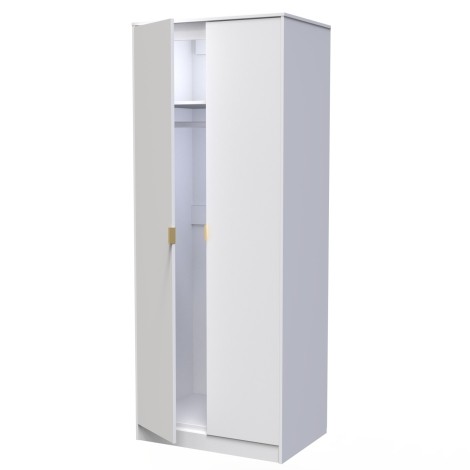 Diego - White Matt - Double - 2 Door - Tall - Plain Wardrobe - Gold Sleigh Leg