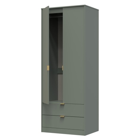 Diego - Reed Green - Double - 2 Door 2 Drawer - Tall - Plain Wardrobe - Gold Sleigh Leg