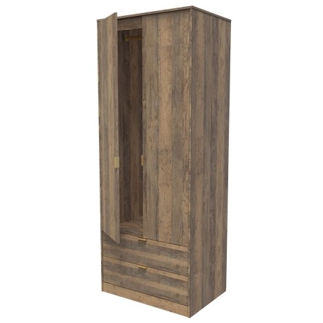 Diego - Vintage Oak - Double - 2 Door 2 Drawer - Tall - Plain Wardrobe - Gold Sleigh Leg