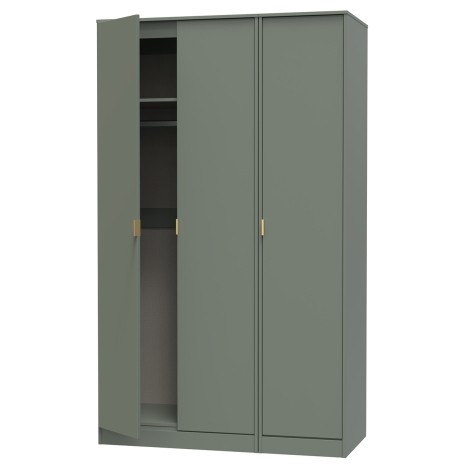Diego - Reed Green - Triple - 3 Door - Tall - Plain Wardrobe - Gold Tapered Leg
