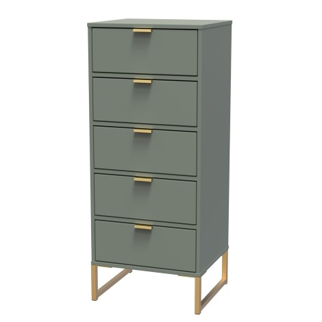 Diego - Reed Green - Chest of 5 Drawer - Gold Sleigh Leg