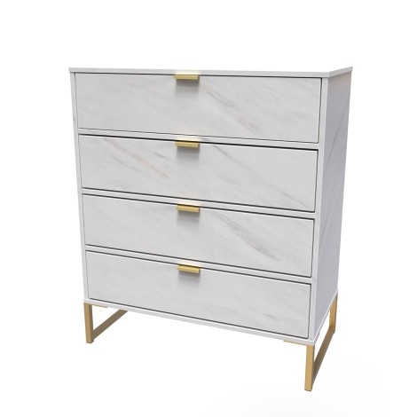 Diego - Marble - Chest of 4 Drawer - Gold Sleigh Leg