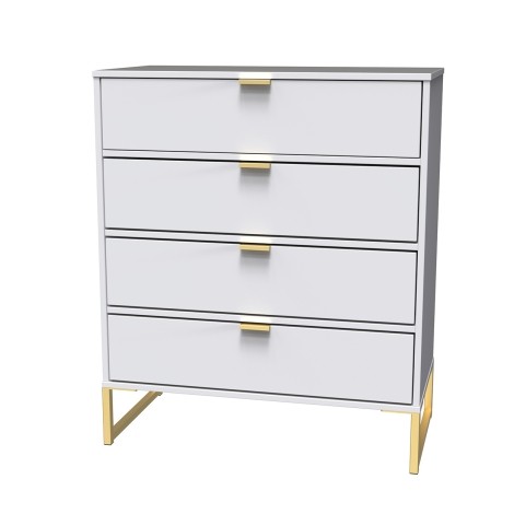 Diego - White Matt - Chest of 4 Drawer - Gold Sleigh Leg