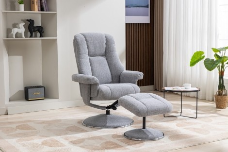 GFA - Denver - Dove Grey - Fabric - Swivel Recliner Chair and Stool