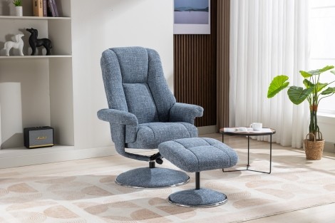 GFA - Denver - Ocean Blue - Fabric - Swivel Recliner Chair and Stool