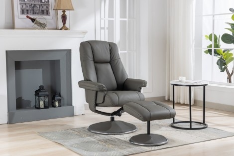 GFA - Denver - Cinder Grey - Leather - Swivel Recliner Chair and Stool