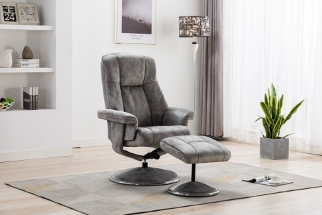 GFA -  Denver - Elephant Grey - Fabric - 360 Swivel Recliner Chair and Stool