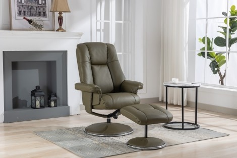 GFA -  Denver - Olive Green Blue - Leather - 360 Swivel Recliner Chair and Stool