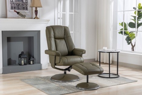 GFA - Denver - Olive Green Blue - Leather - Swivel Recliner Chair and Stool