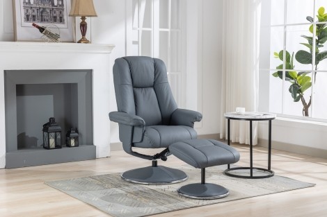 GFA - Denver - Petrol Blue - Leather - Swivel Recliner Chair and Stool