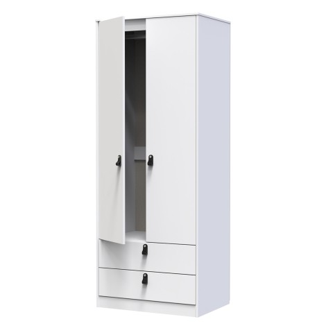 Diego - White Matt - Double - 2 Door 2 Drawer - Tall - Plain Wardrobe- Black Tapered Leg