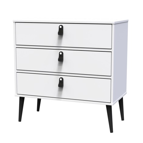 Diego - White Matt - Chest of 3 Drawer - Black Tapered Leg