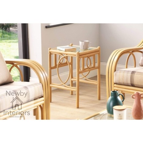 Madrid Lamp Table Light Oak Rattan & Glass