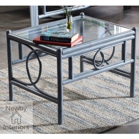 Madrid Coffee Table Grey Wash Rattan & Glass