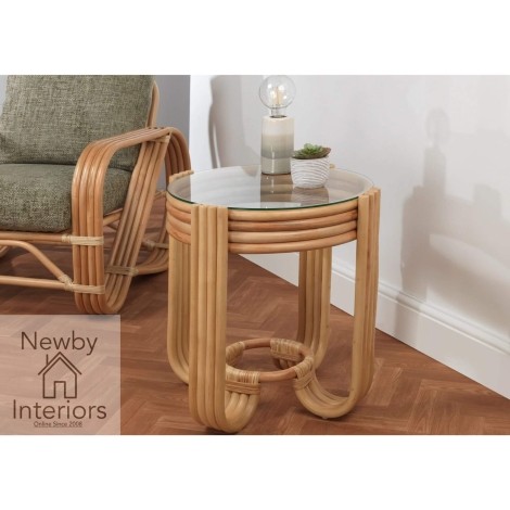 Pretzel Lamp Table Natural Rattan & Glass