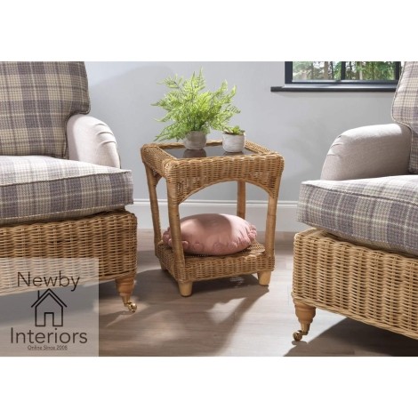 Seville Lamp Table Light Oak Rattan & Glass