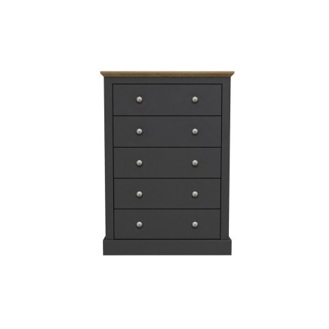 Devon - Charcoal Grey + Oak - Painted - 5 Drawer Chest