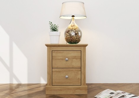 Devon - Oak - 2 Drawer Bedside Cabinet / Nightstand / Bedside Table