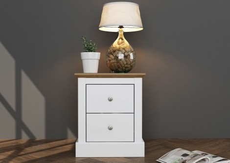 Devon - White + Oak - Painted - 2 Drawer Bedside Cabinet / Nightstand / Bedside Table