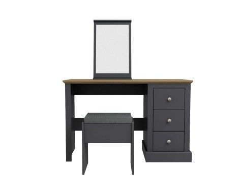 Devon - Charcoal Grey + Oak - Painted - 3 Drawer Dressing Table Set