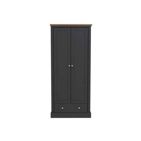 Devon - Charcoal Grey + Oak - Painted - Double Wardrobe - 2 Doors and 1 Drawer