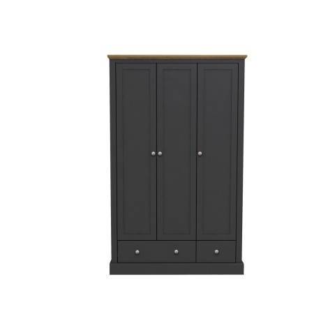 Devon - Charcoal Grey + Oak - Painted - Triple Wardrobe - 3 Doors and 2 Drawers