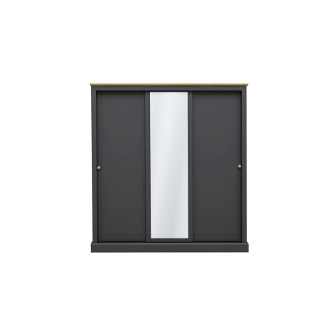 Devon - Charcoal + Oak - Painted - Triple Wardrobe - 3 Sliding Doors