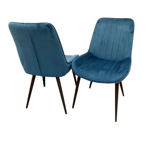 Pair Of - Dido - Navy Blue - Velvet Dining Chairs With Black Metal Legs
