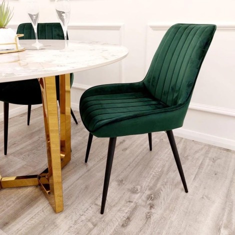 Pair Of Dido - Emerald Green - Velvet Dining Chairs With Black Metal Legs
