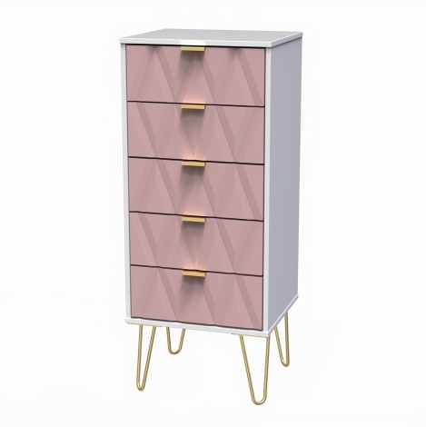 Diamond - Kobe Pink - Chest of 5 Drawers - White Matt Finish Base
