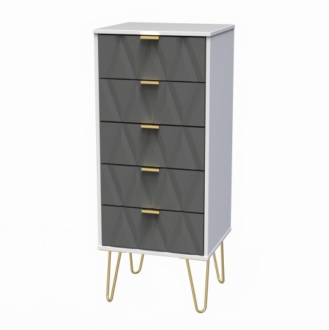 Diamond - Shadow Matt - Chest of 5 Drawers - White Matt Base